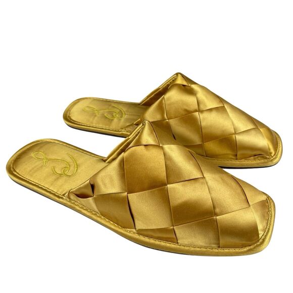 Sam Edelman Women's Rhys Mule Slippers 6 M Golden Yellow Woven Satin Slip On - Picture 1 of 12